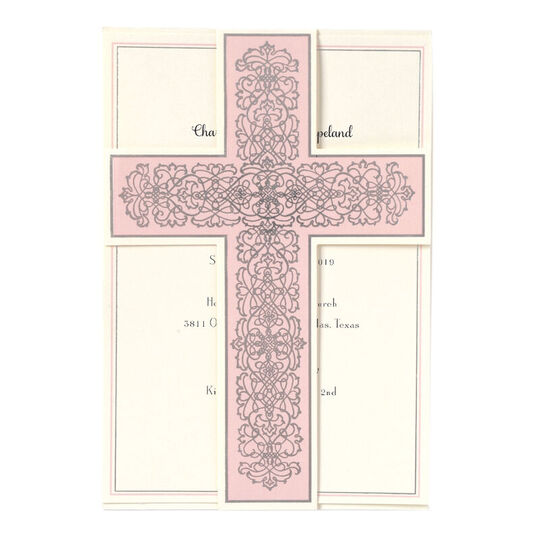 Pink Cross Die-Cut Pocket Invitations